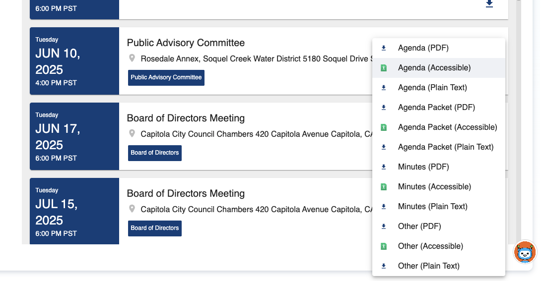 An example of how DocAccess links will overlay with the existing Agenda and Meeting Management Select document interface